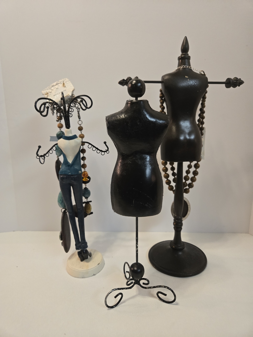 Vintage Black Mannequin Jewelry Stands with Teal Accent